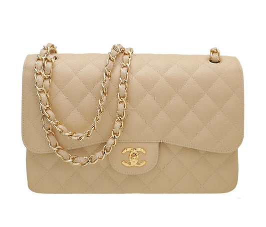 Chanel Beige CC Classic Double Flap Jumbo Bag