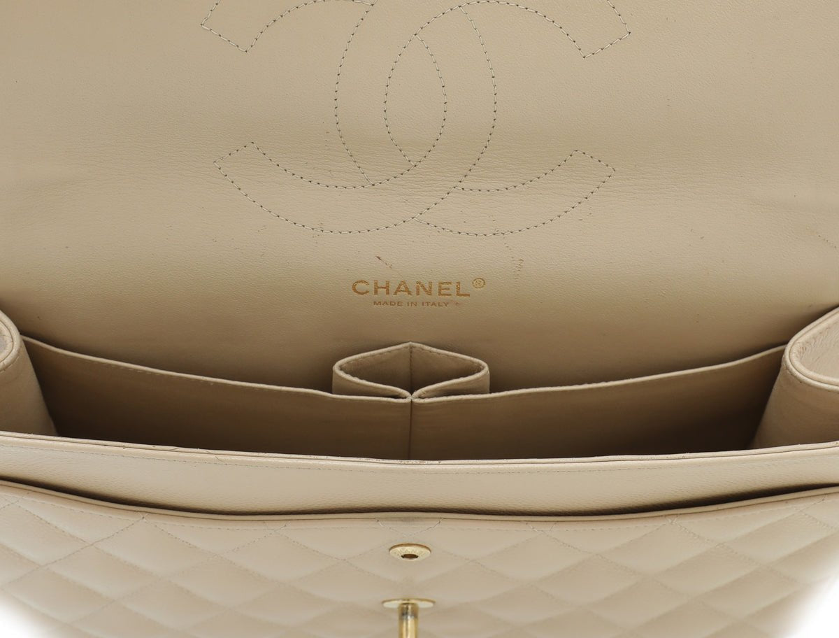 Chanel Beige CC Classic Double Flap Jumbo Bag