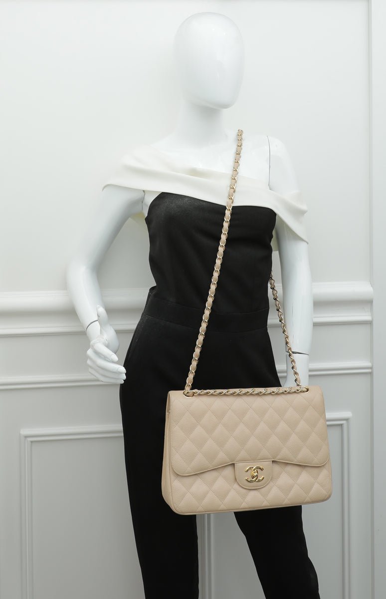 Chanel Beige CC Classic Double Flap Jumbo Bag