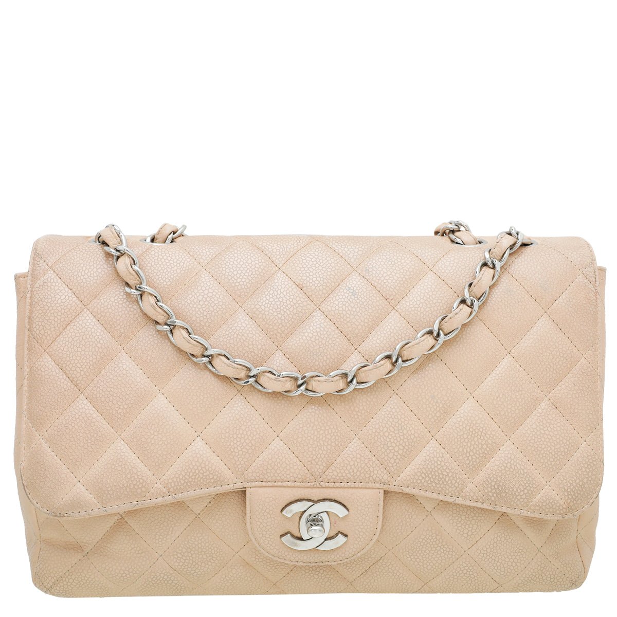 Chanel Beige CC Classic Single Flap Jumbo Bag