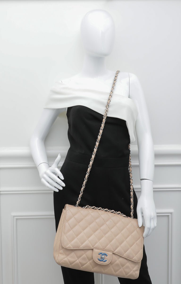 Chanel Beige CC Classic Single Flap Jumbo Bag