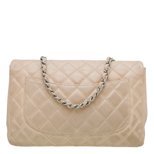 Chanel Beige CC Classic Single Flap Jumbo Bag