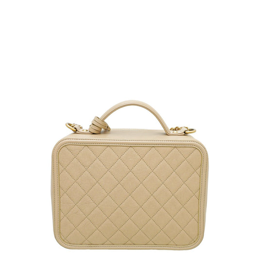 Chanel Beige CC Filigree Vanity Case Large Bag