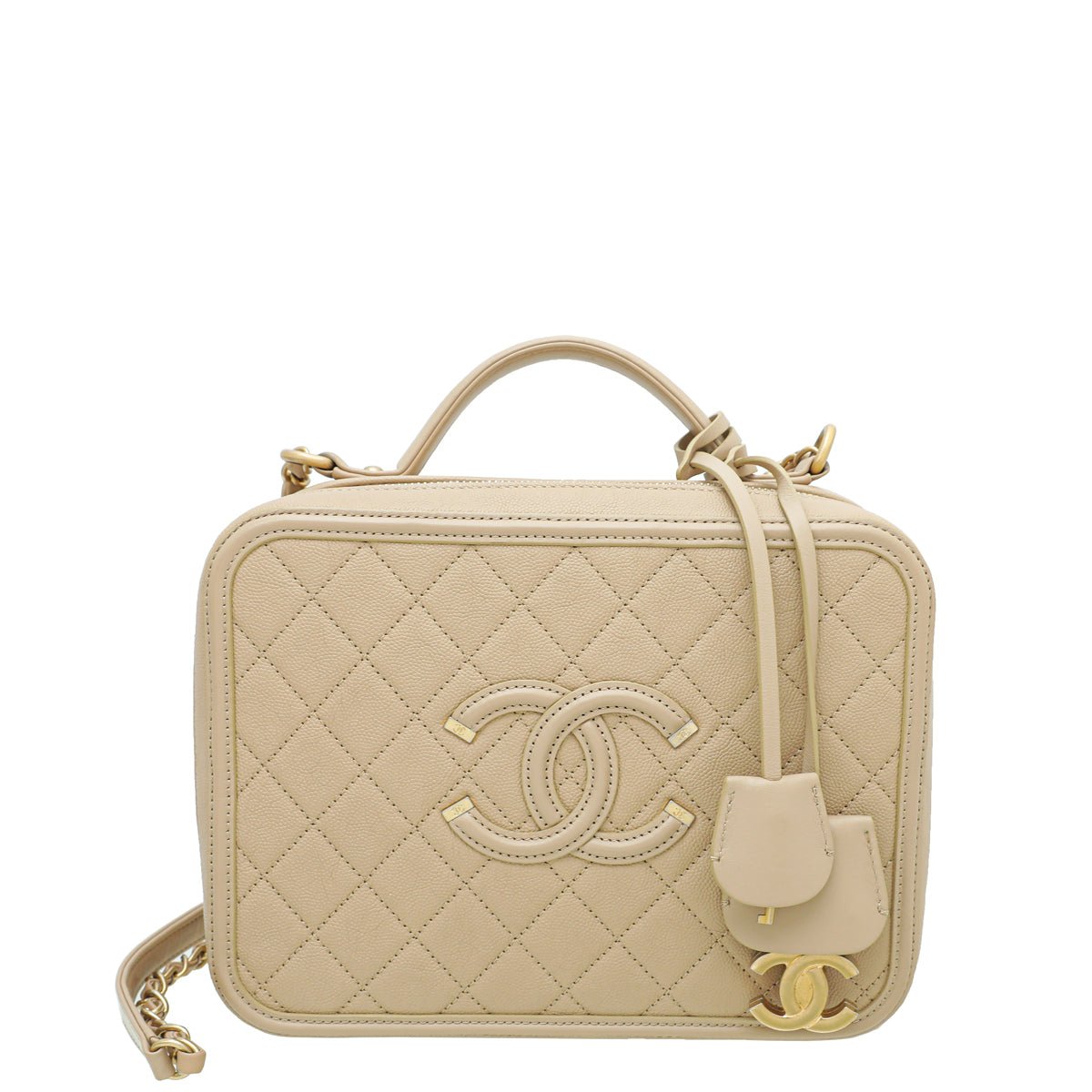 Chanel Beige CC Filigree Vanity Case Large Bag