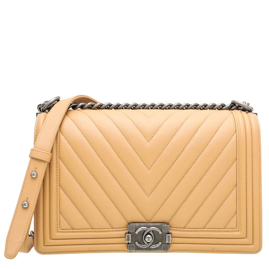 Chanel Beige Le Boy Chevron New Medium Bag