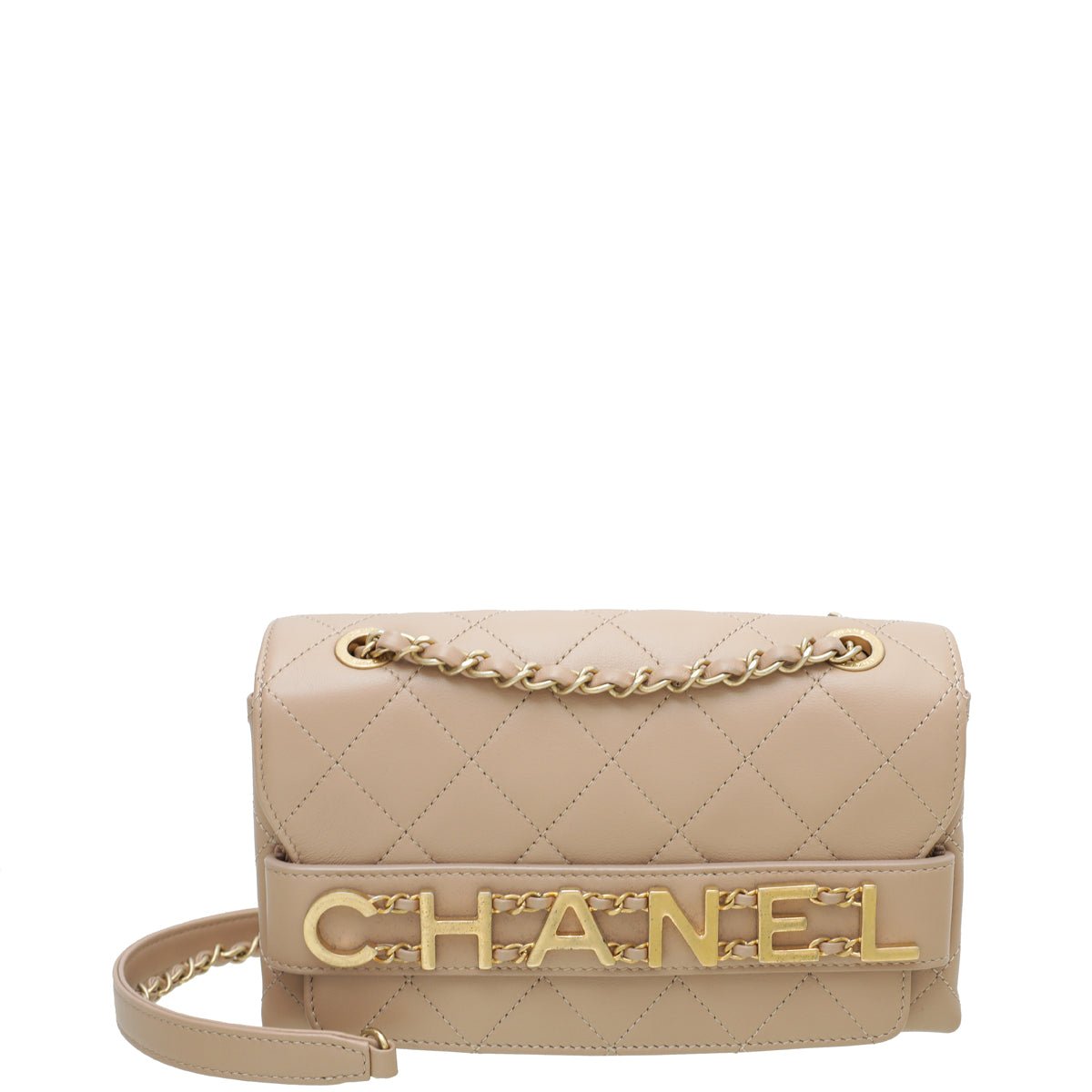 Chanel Beige Logo Enchained Flap Small Bag