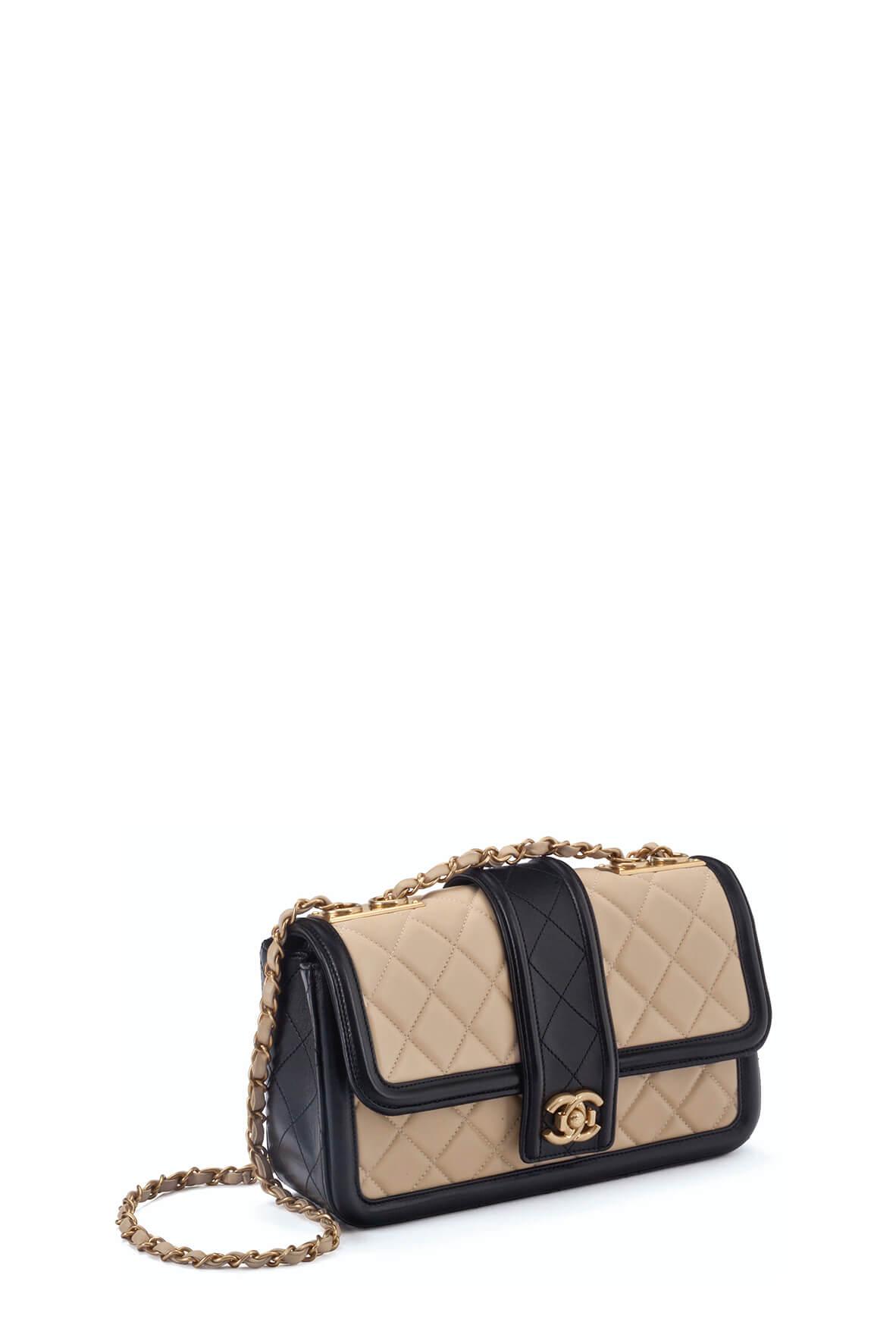 Quilted Medium Bi-Colour Lambskin Flap Bag Beige Black