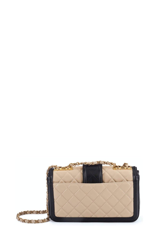 Quilted Medium Bi-Colour Lambskin Flap Bag Beige Black