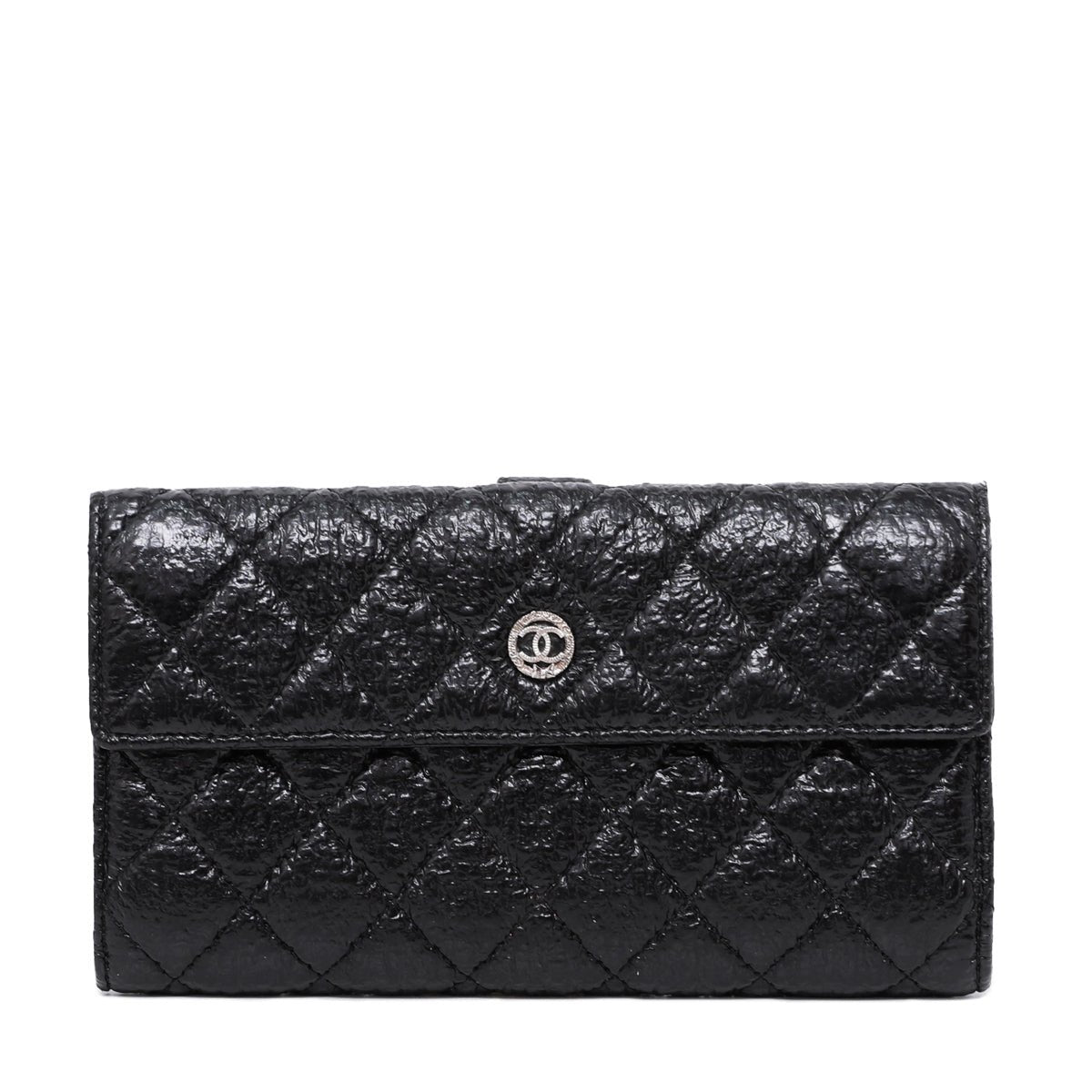 Chanel Black Bifold Distressed Vinyl Long Wallet