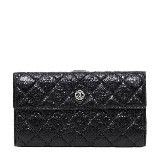 Chanel Black Bifold Distressed Vinyl Long Wallet