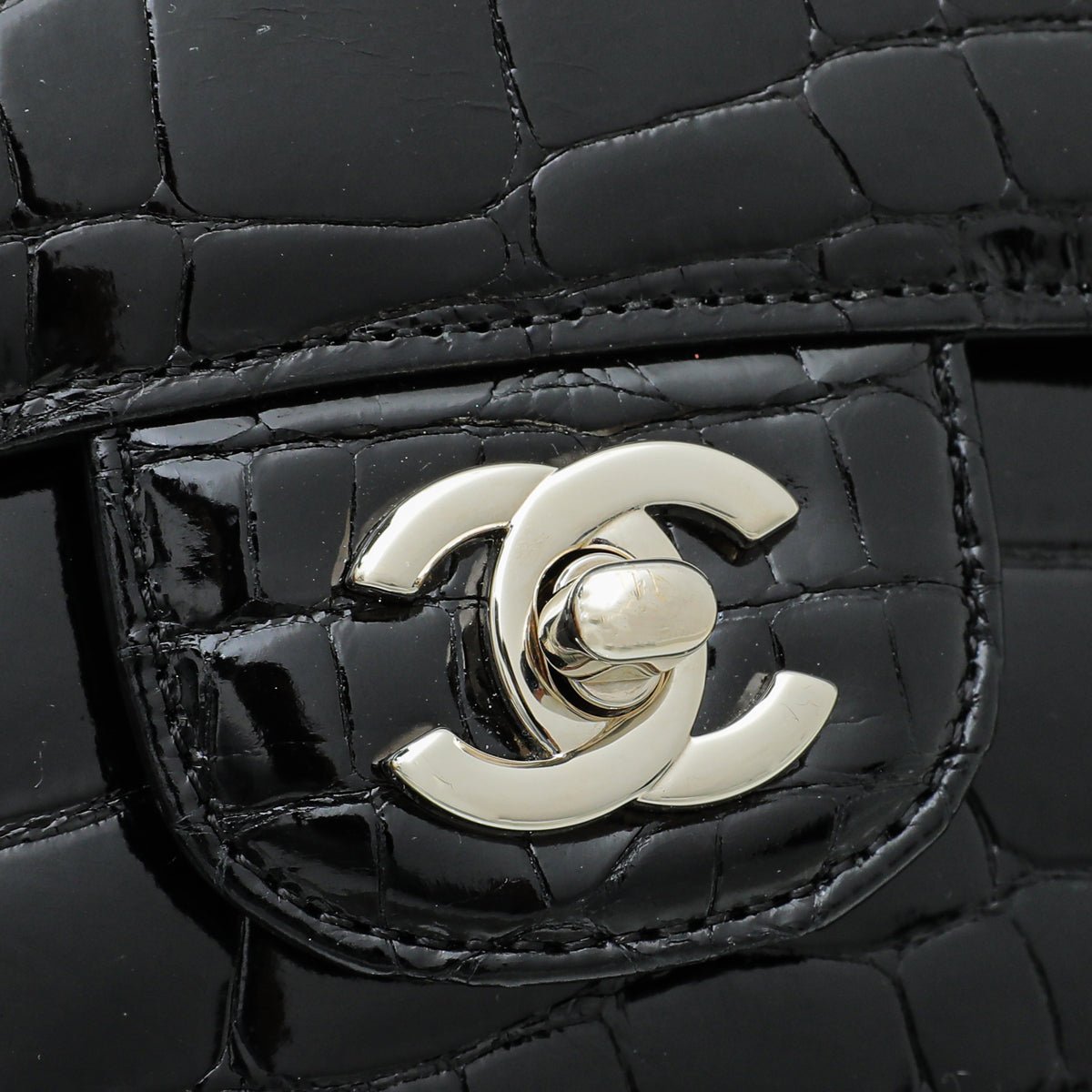 Chanel Black CC Alligator Classic Double Flap Medium Bag