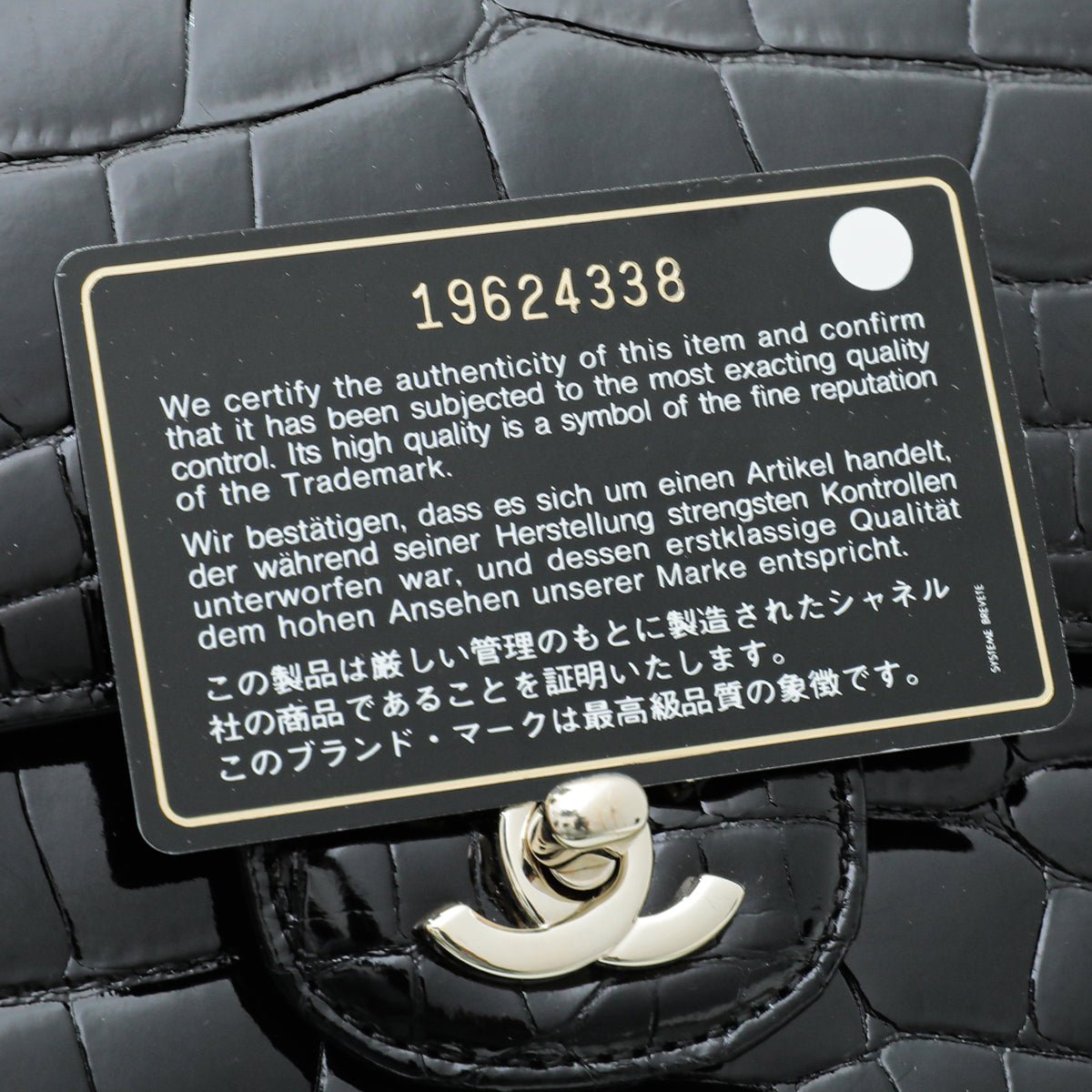 Chanel Black CC Alligator Classic Double Flap Medium Bag