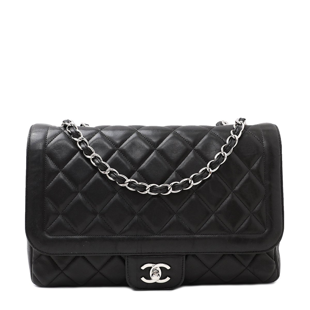 Chanel Black CC Border Flap Diamond Vertical Bag