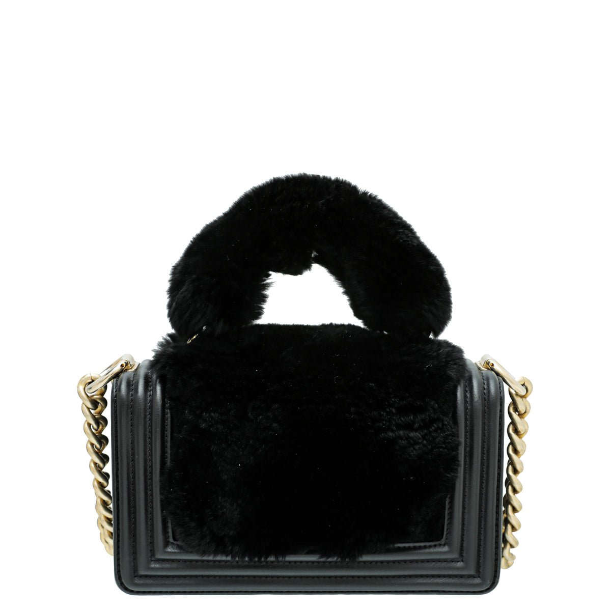 Chanel Black CC Boy Flap Orylag Rabbit Fur Small Bag