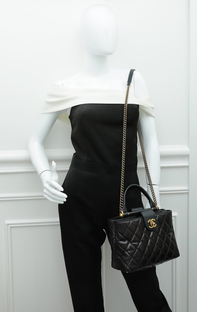 Chanel Black CC Bullet Handle Small Shopping Bag