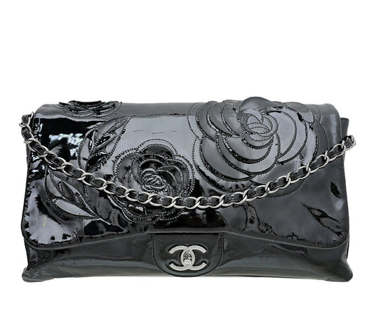 Chanel Black CC Camellia Flower Accordion Bag