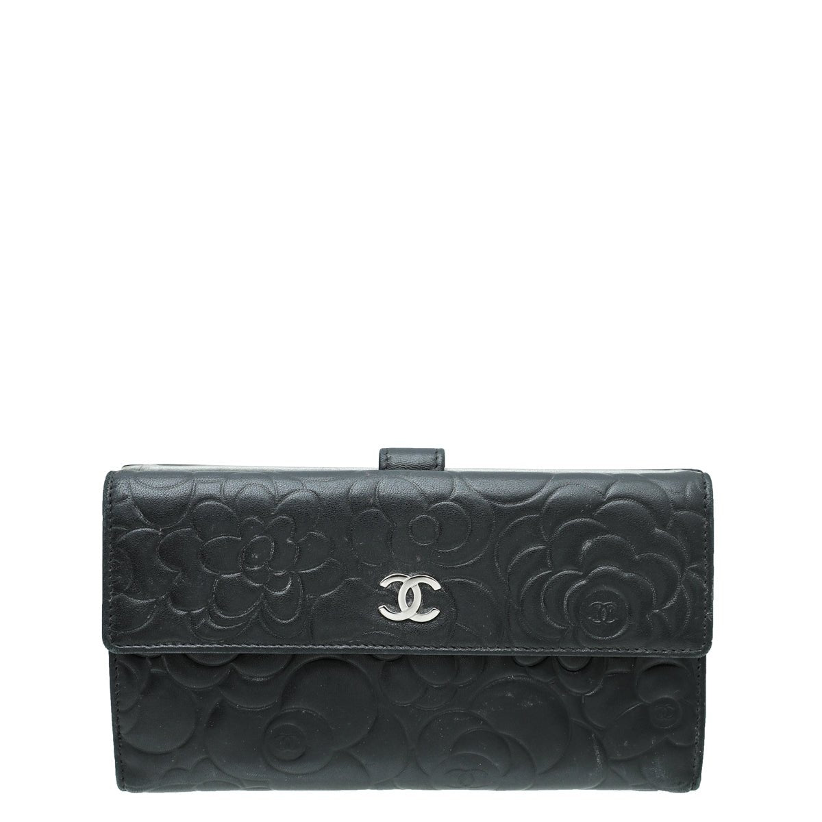 Chanel Black CC Camellia French Wallet