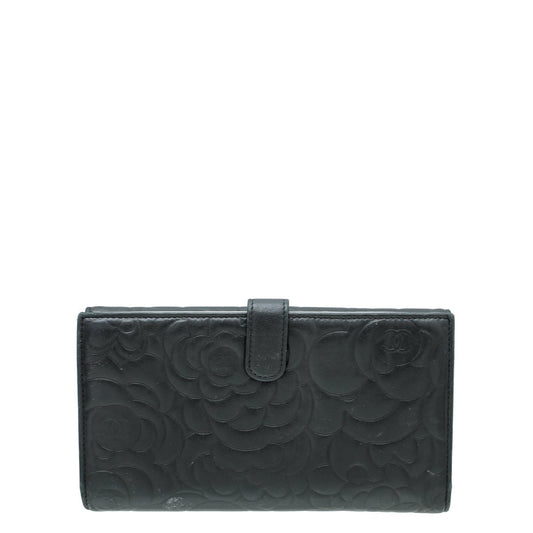 Chanel Black CC Camellia French Wallet