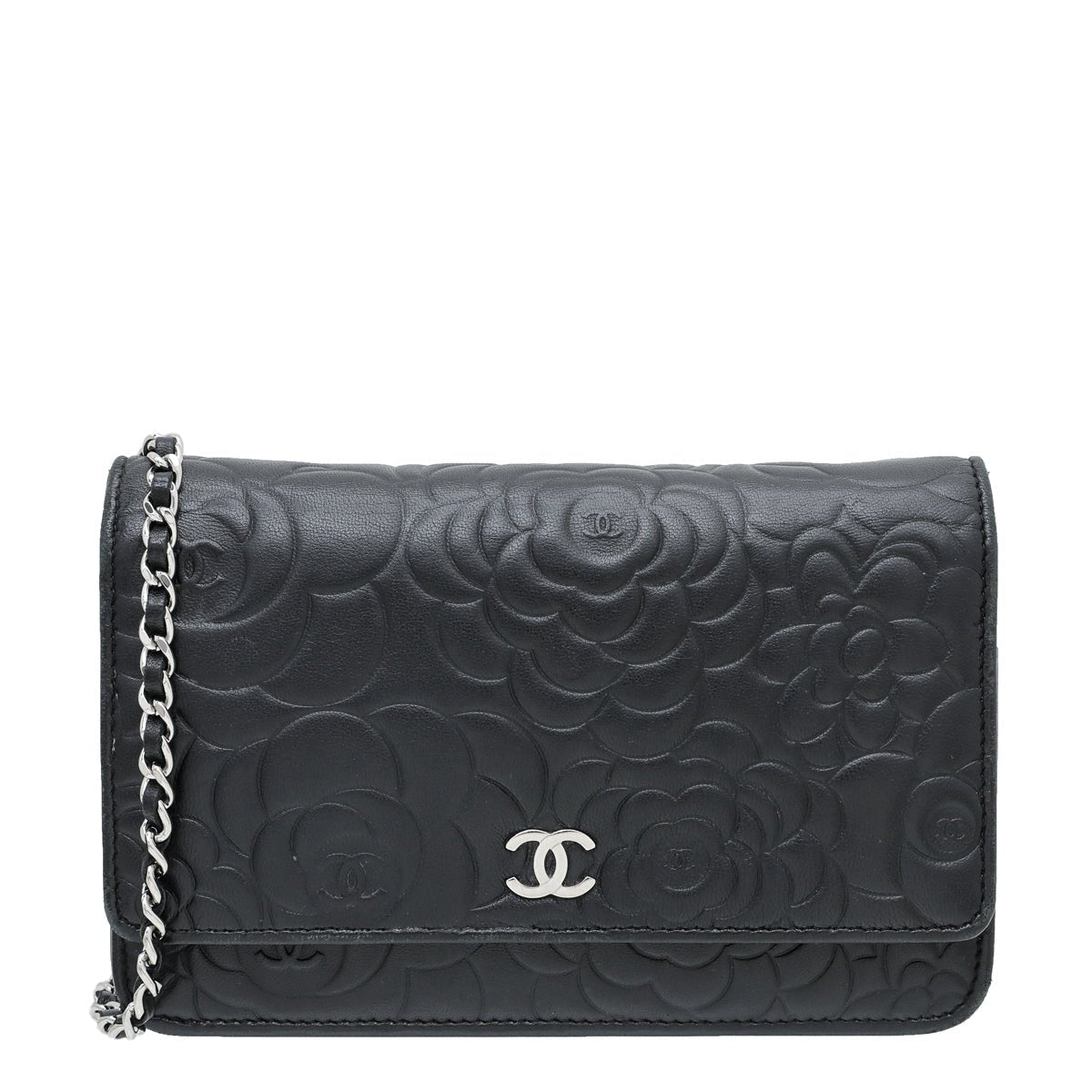 Chanel Black CC Camellia Wallet On Chain