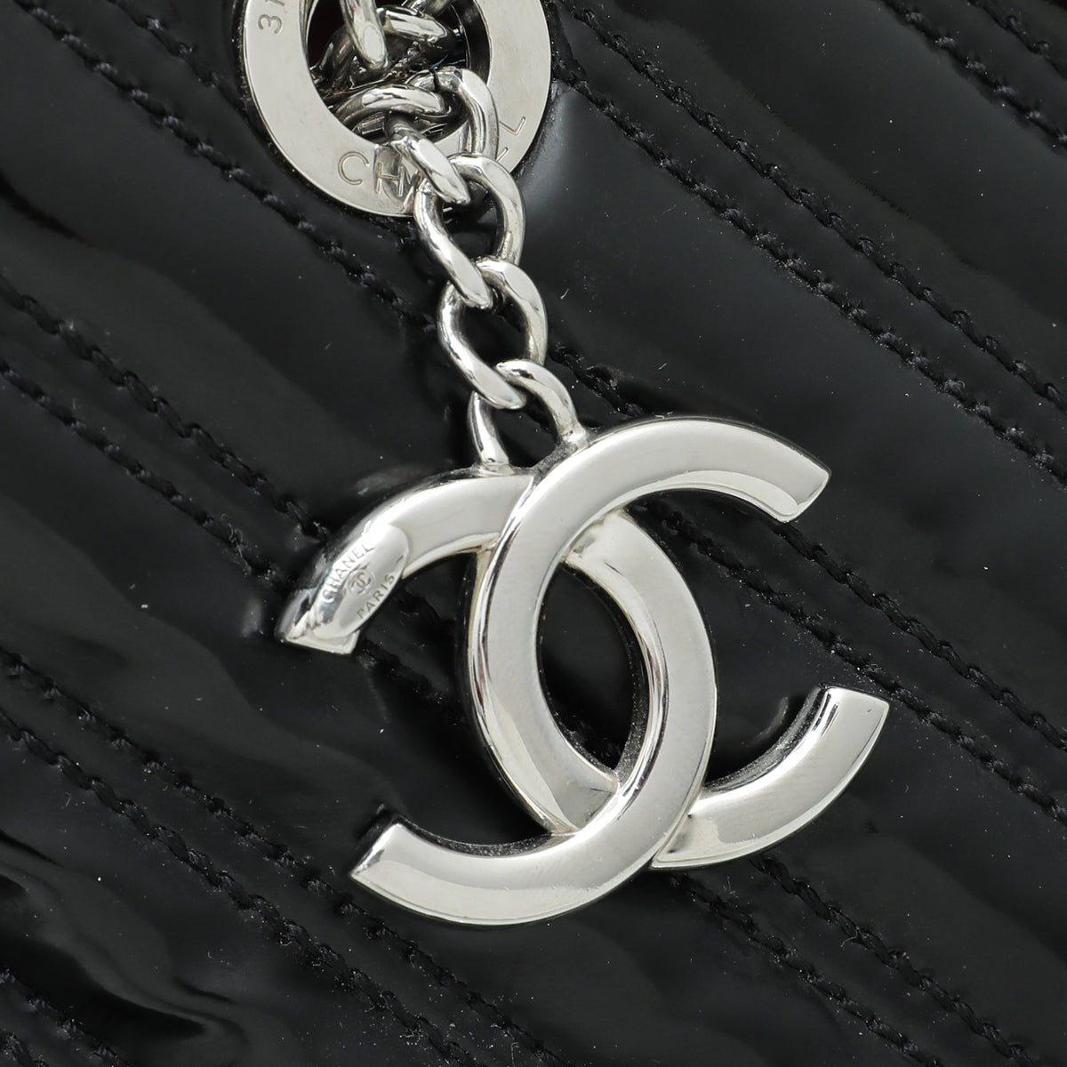 Chanel Black CC Charm Chevron Tote Small Bag