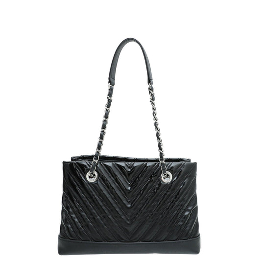 Chanel Black CC Charm Chevron Tote Small Bag