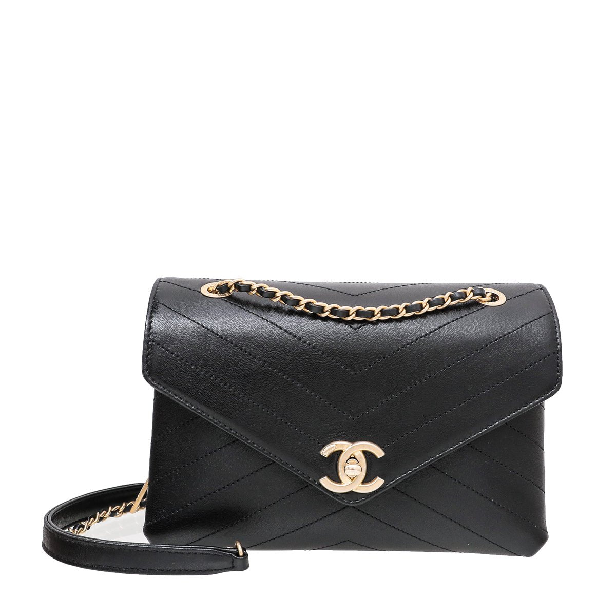 Chanel Black CC Chevron Medium Envelope Flap Bag