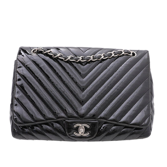 Chanel Black CC Chevron Single Flap Jumbo Bag