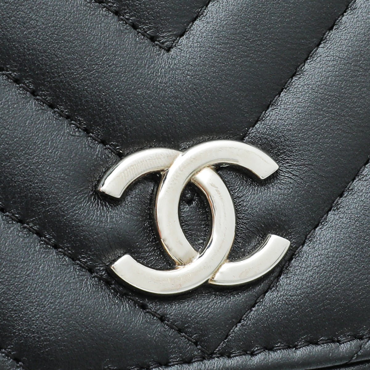 Chanel Black CC Chevron Studded Wallet on Chain