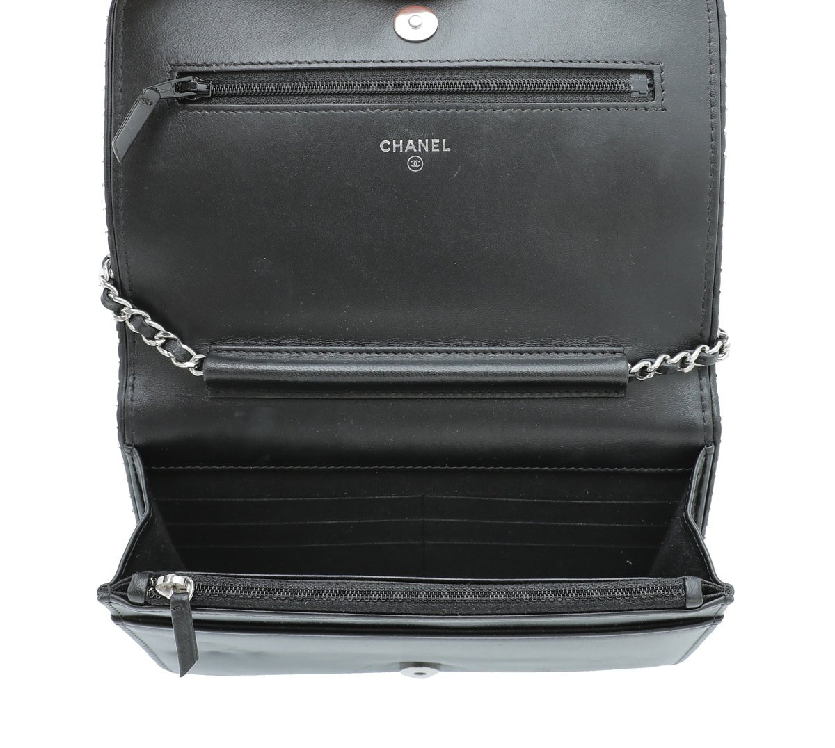 Chanel Black CC Chevron Studded Wallet on Chain