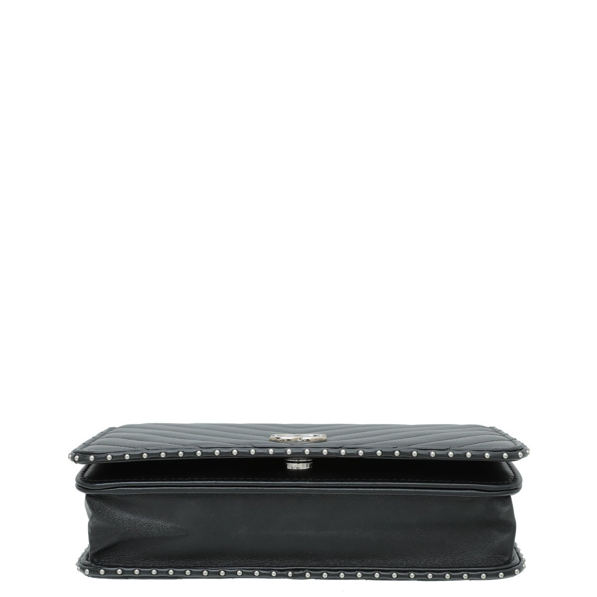 Chanel Black CC Chevron Studded Wallet on Chain