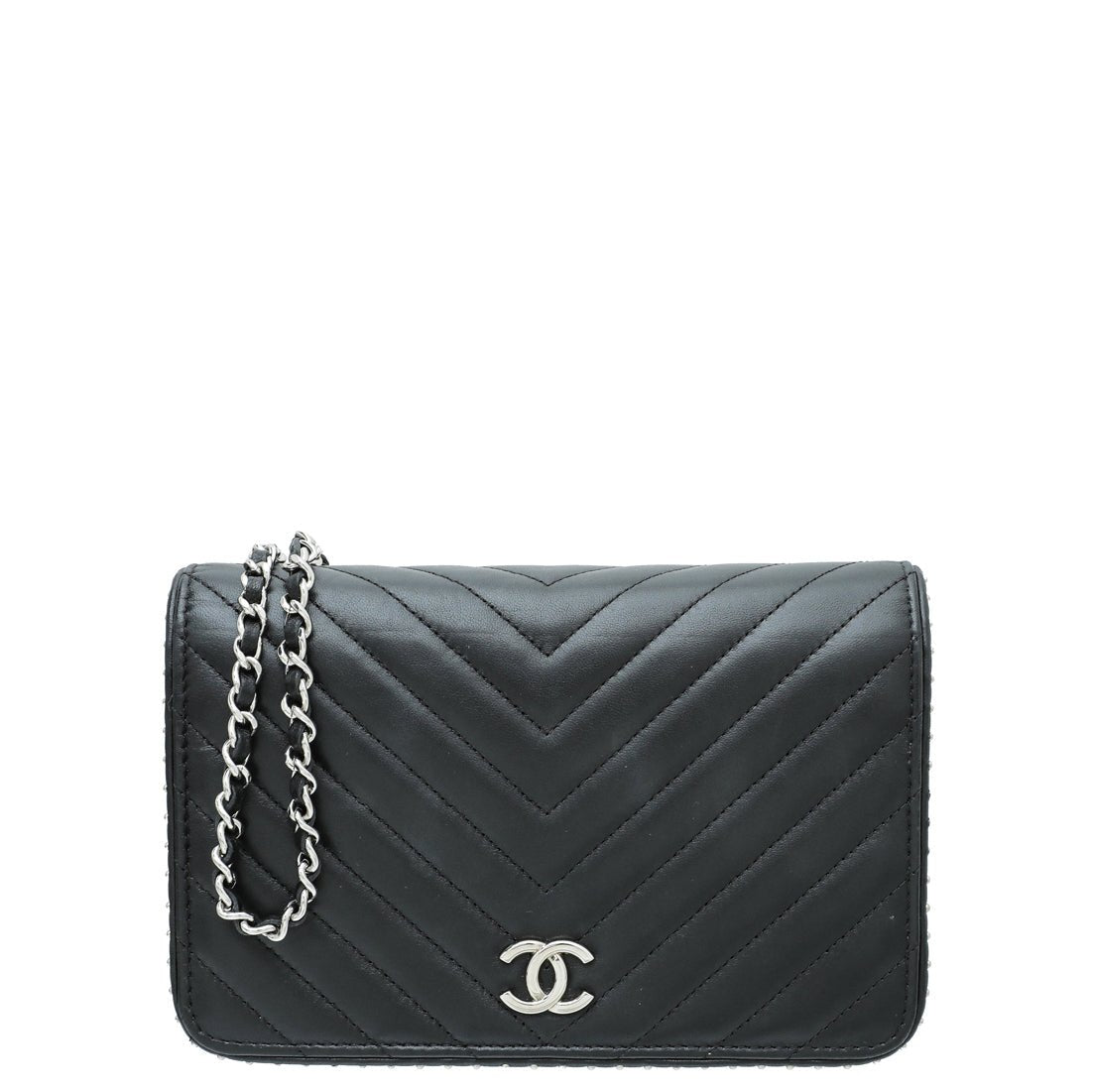 Chanel Black CC Chevron Studded Wallet on Chain