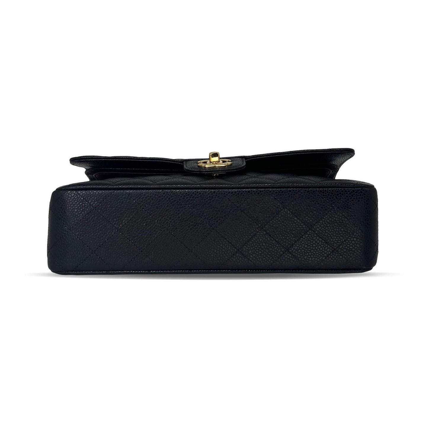 Pre owned Chanel medium black caviar leather flap designer bag