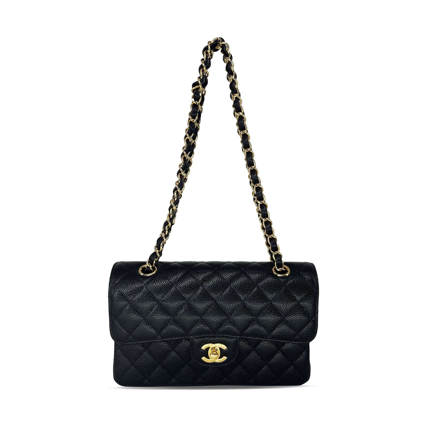 Pre owned Chanel small black caviar leather flap designer bag