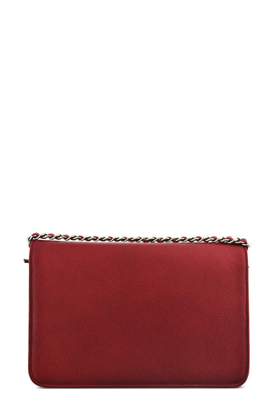 Caviar Classic Wallet on Chain Red with Silver Hardware