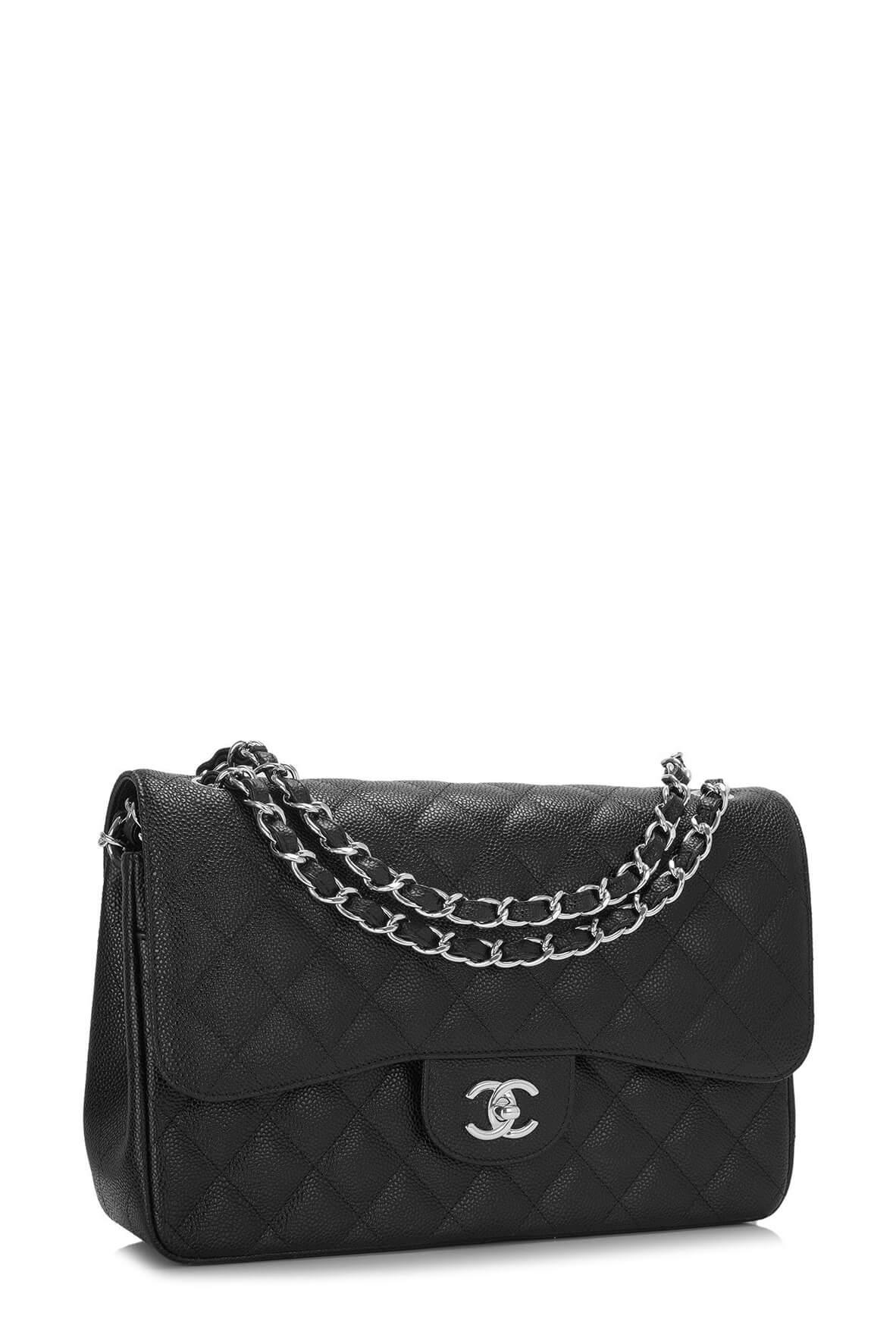 Quilted Caviar Jumbo Classic Flap Bag Black with Silver Hardware