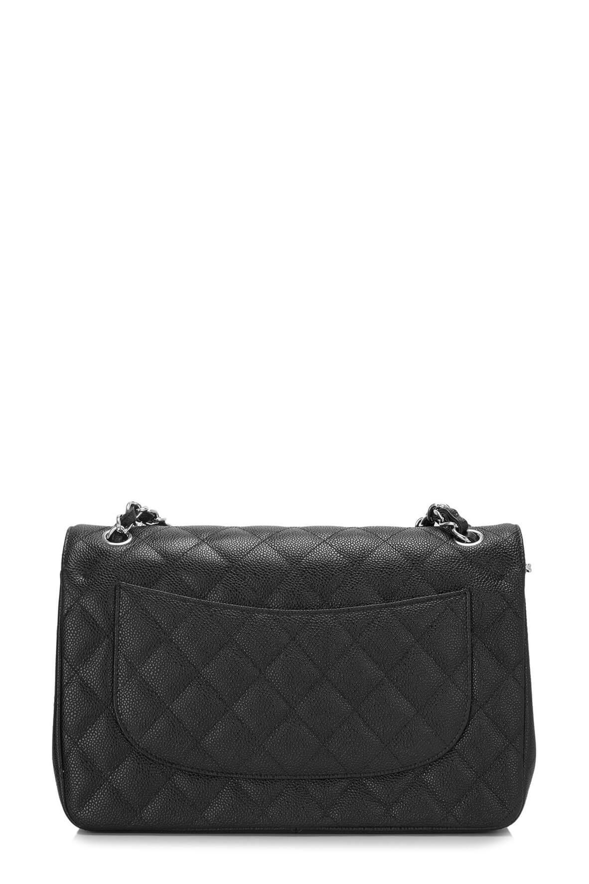 Quilted Caviar Jumbo Classic Flap Bag Black with Silver Hardware