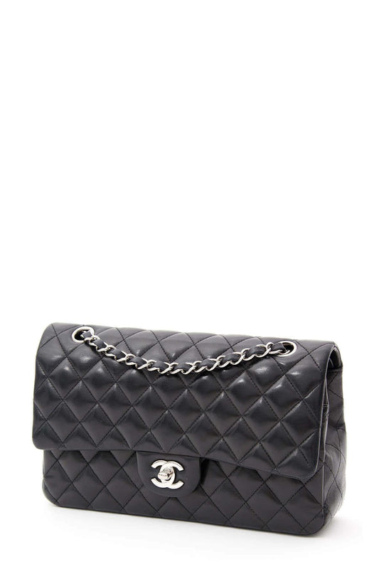 Quilted Lambskin Medium Classic Flap Bag Black with Silver Hardware