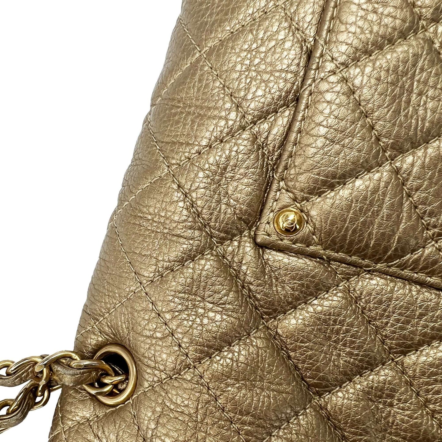 Pre owned Chanel gold quilted leather double flap designer travel bag