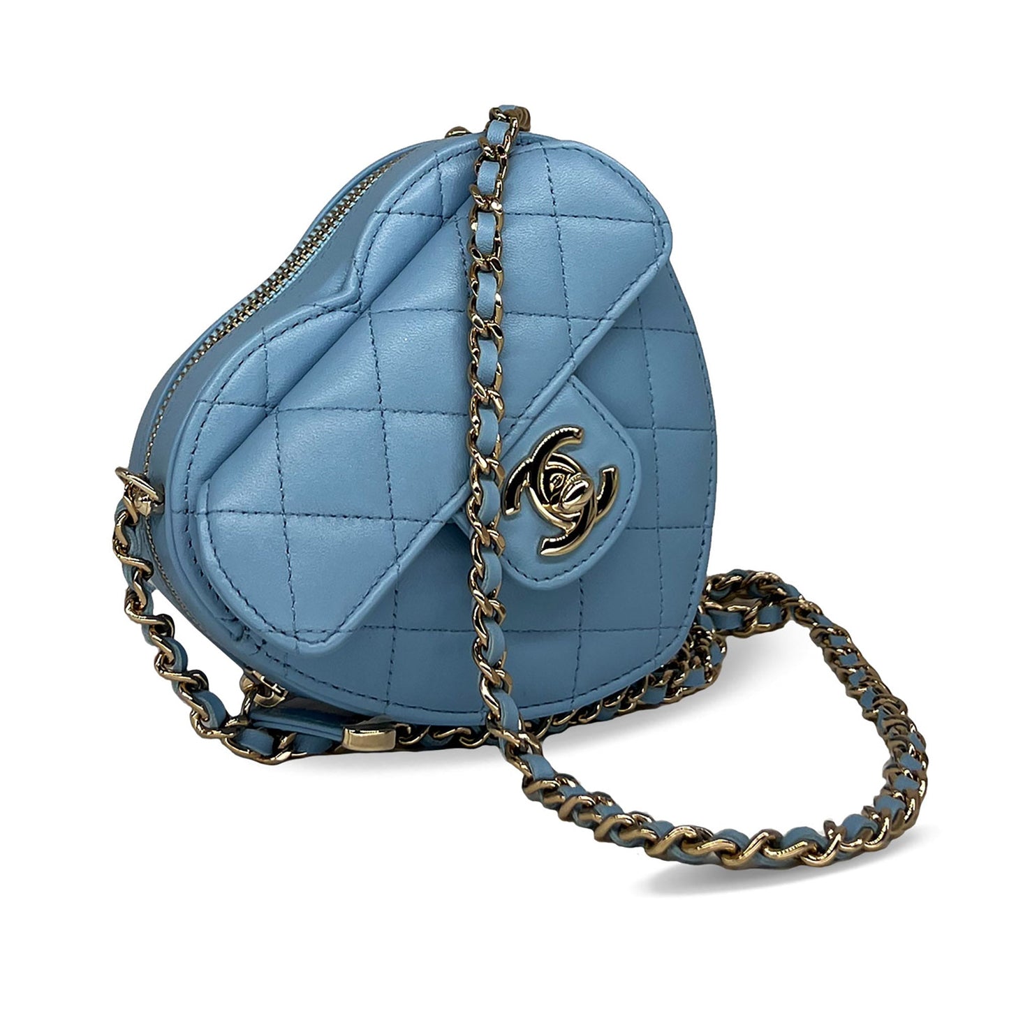 Chanel leather Medium heart bag light blue