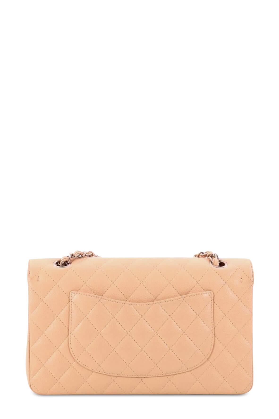 Quilted Caviar Medium Classic Flap Bag Beige with Silver Hardware