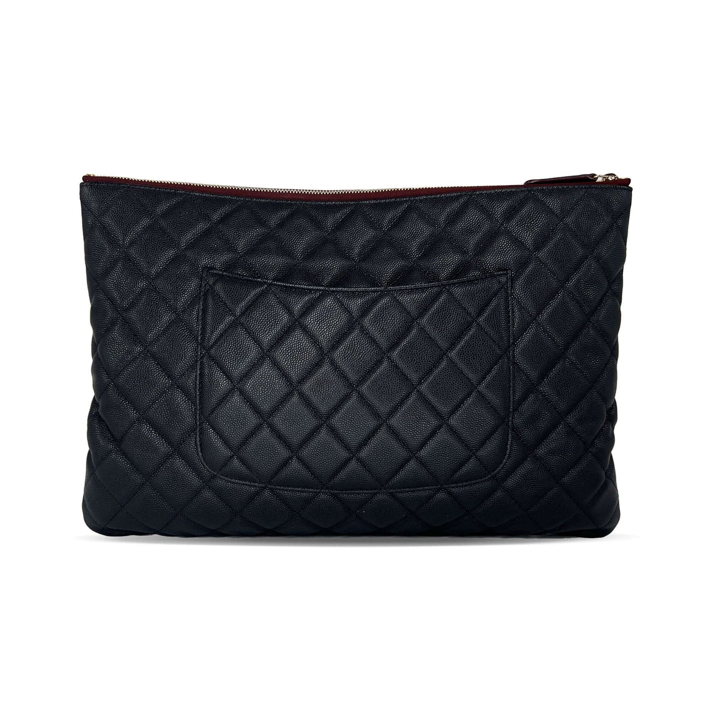 Pre owned Chanel black quilted caviar leather large o-case zip designer pouch