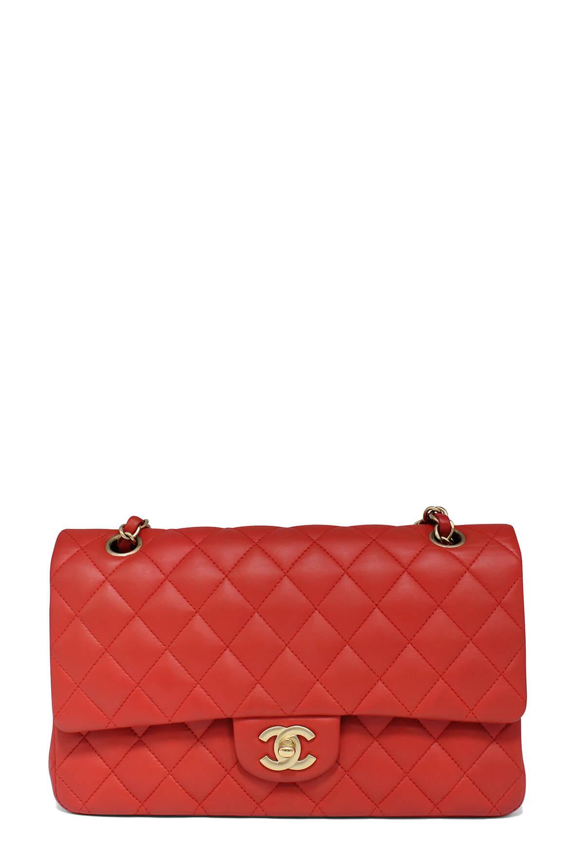 Quilted Lambskin Medium Classic Flap Bag Red with Gold Hardware