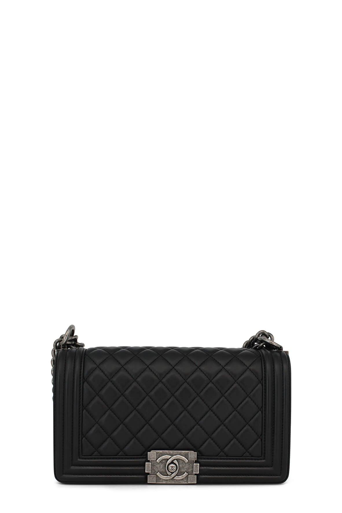 Quilted Calfskin Old Medium Boy Black with Silver Hardware