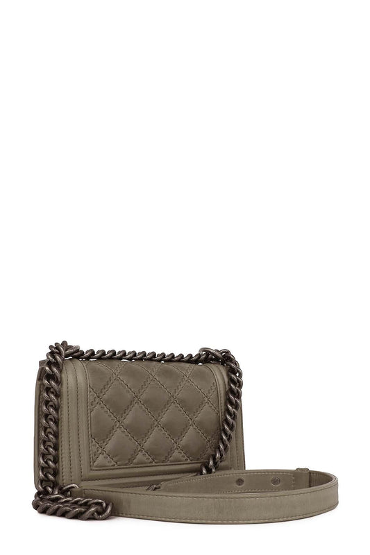 Quilted Calfskin Small Double Stitch Boy Brown in Ruthenium Hardware