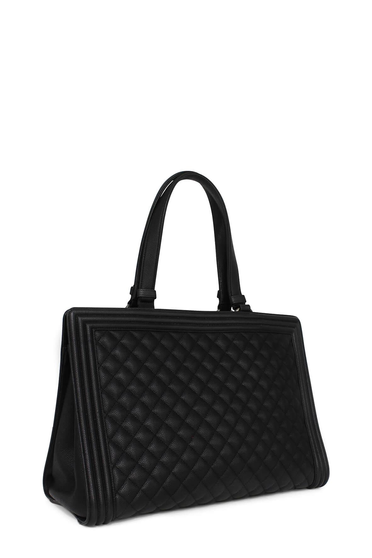 Quilted Caviar Boy Shopping Tote Black