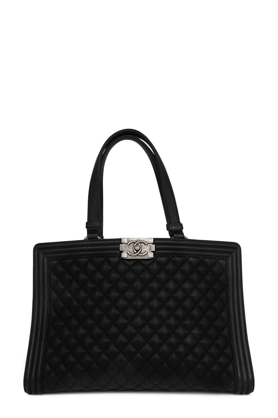 Quilted Caviar Boy Shopping Tote Black