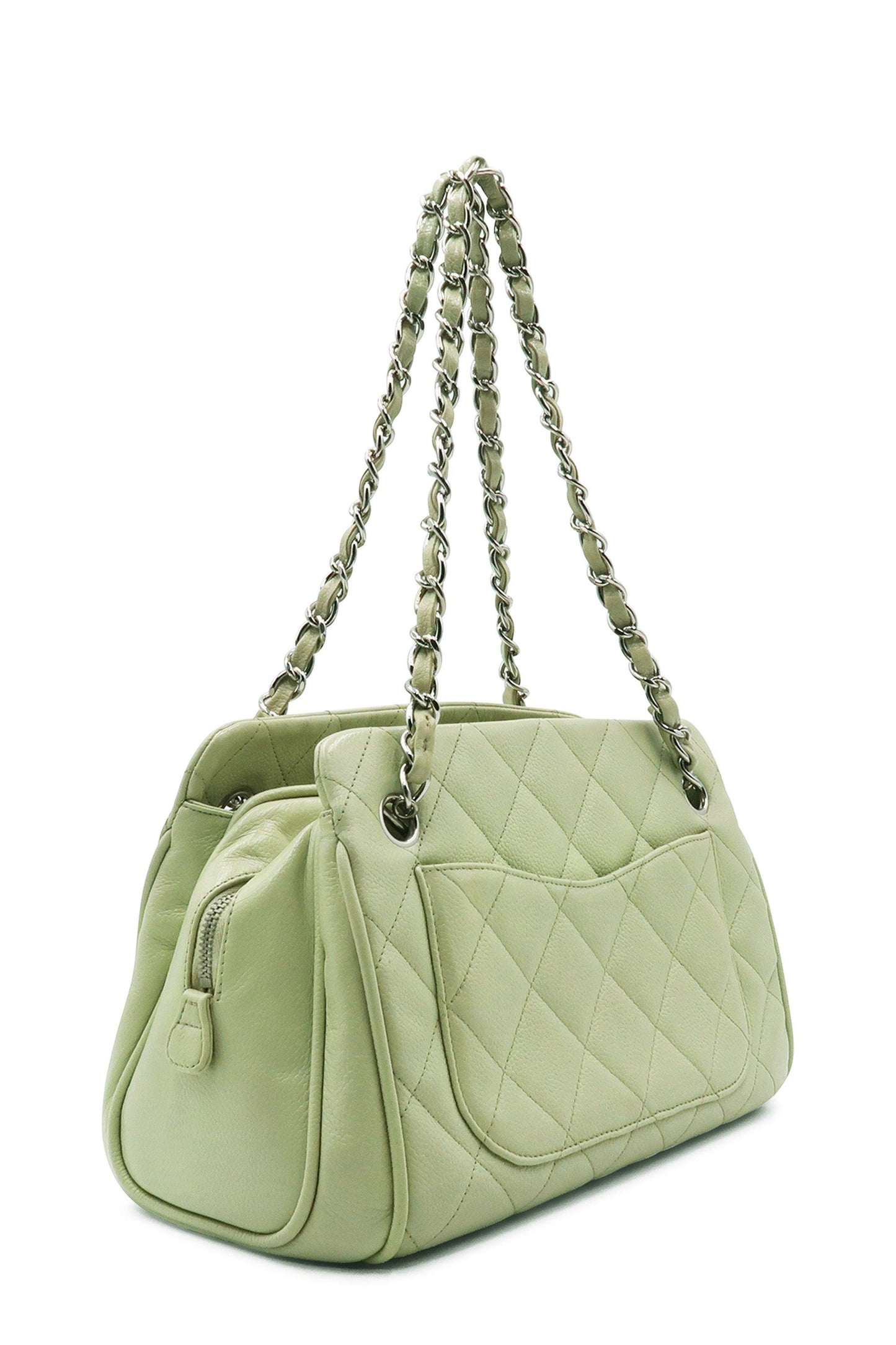 Quilted Caviar CC Shoulder Bag Honeydew