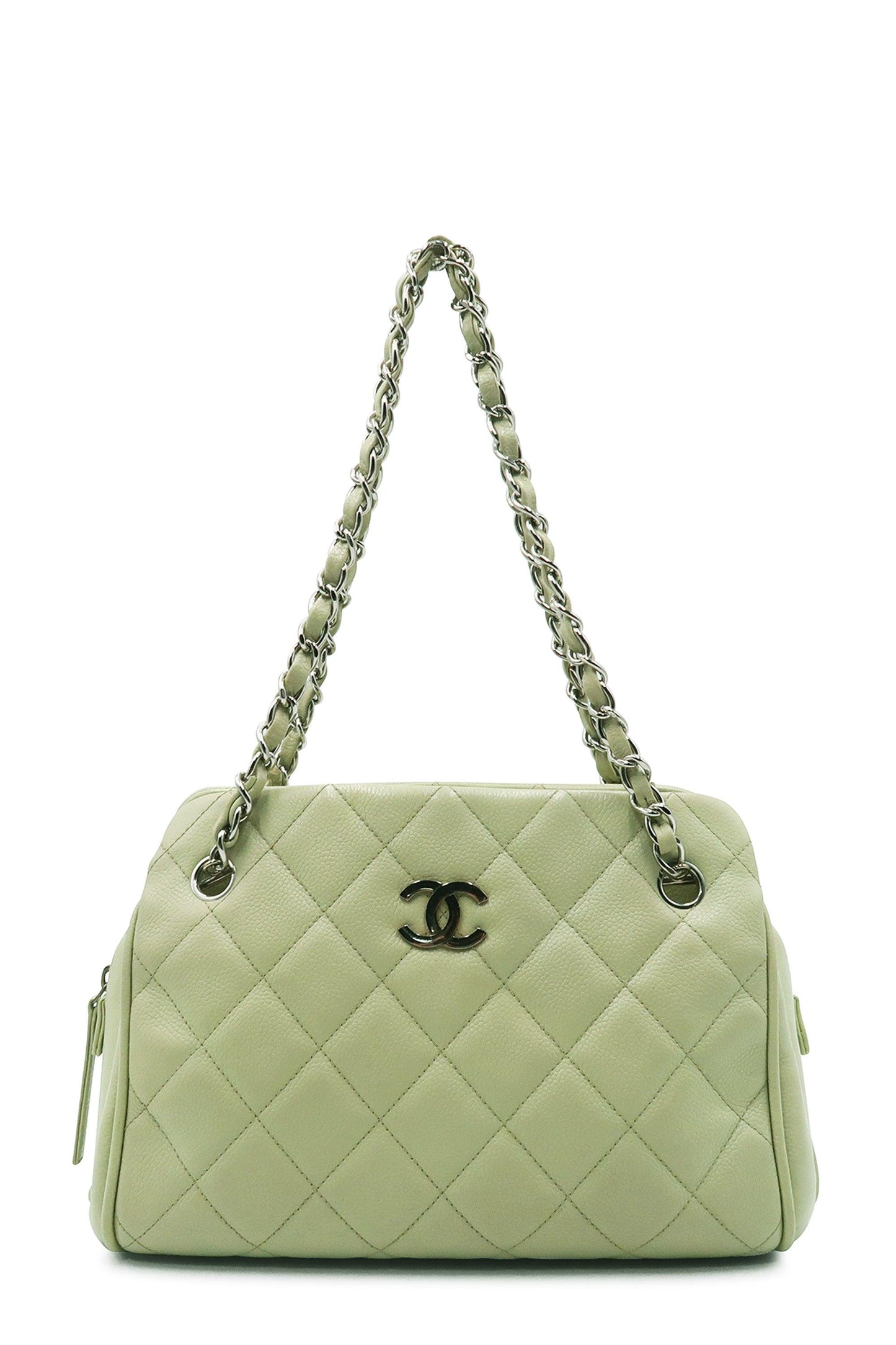 Quilted Caviar CC Shoulder Bag Honeydew