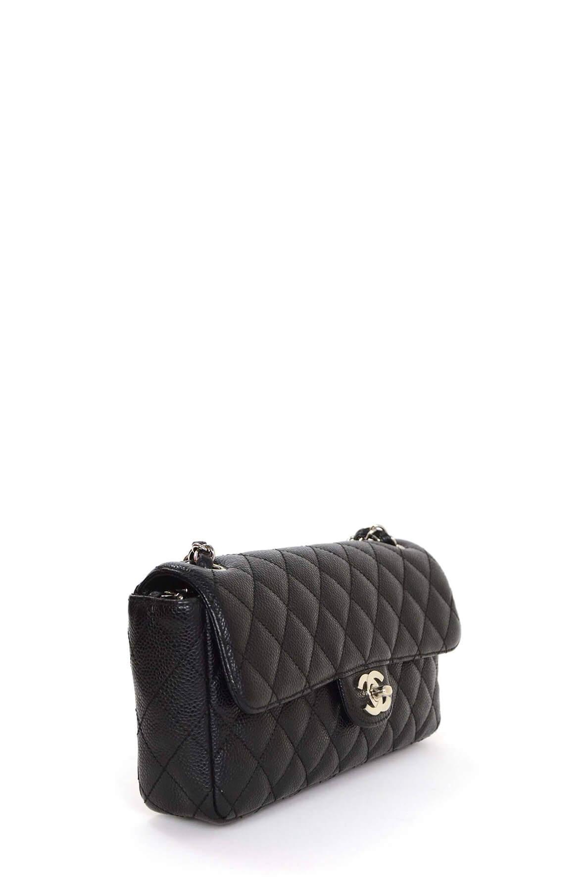 Quilted Caviar East West Flap Bag Black