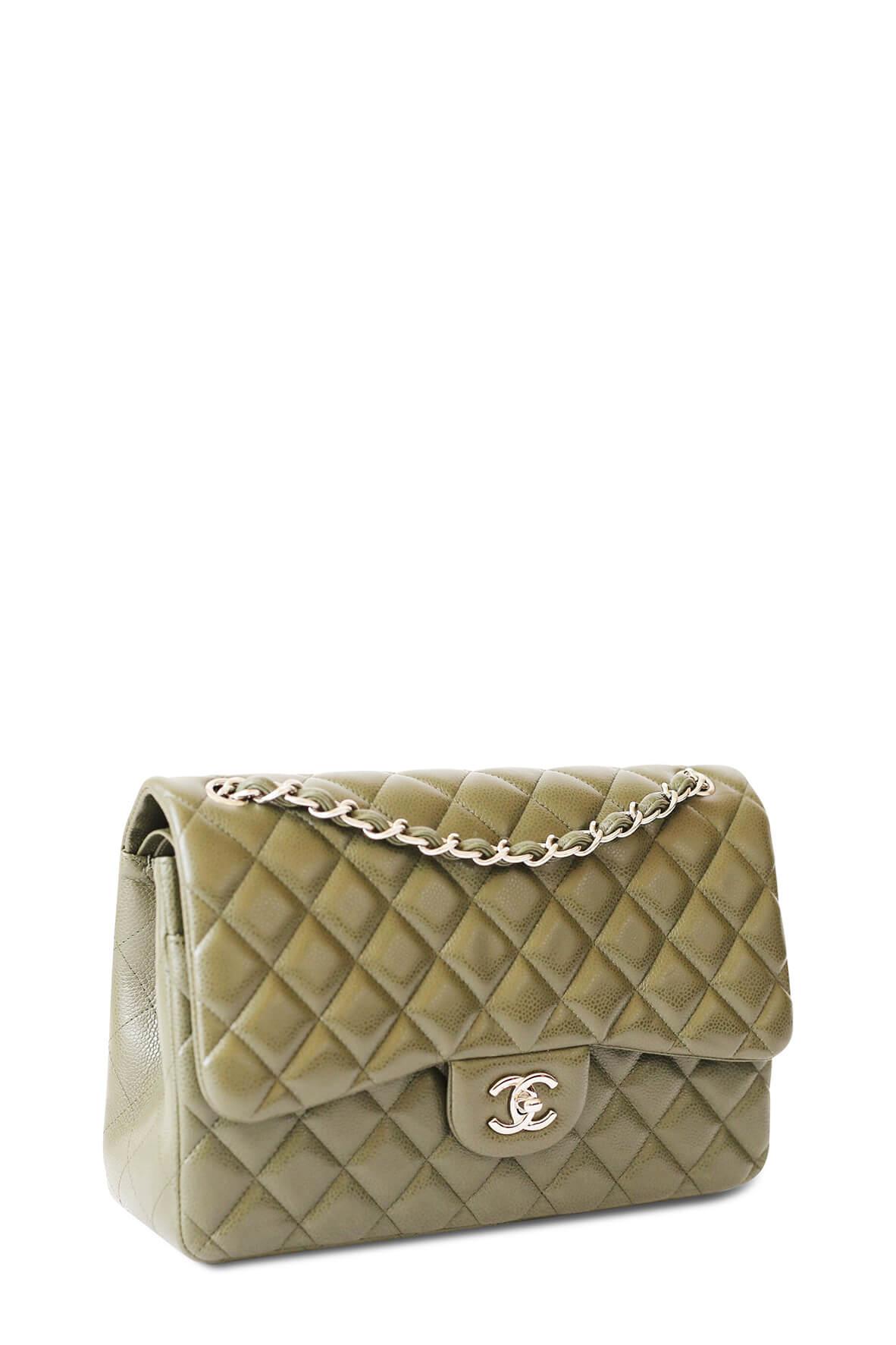 Quilted Caviar Jumbo Classic Flap Bag Khaki with Silver Hardware